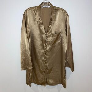Vintage Victoria's Secret‎ Gold Satin Silky Button Up Nightgown Top Size M